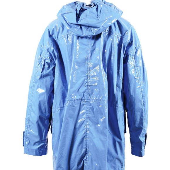 Moncler Blue Shiny Hooded Navet Rain Jacket Coat 2 - Picture 2 of 2